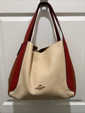 Coach Two-Tone Pebbled Leather Shoulder Hobo in Cream and Red